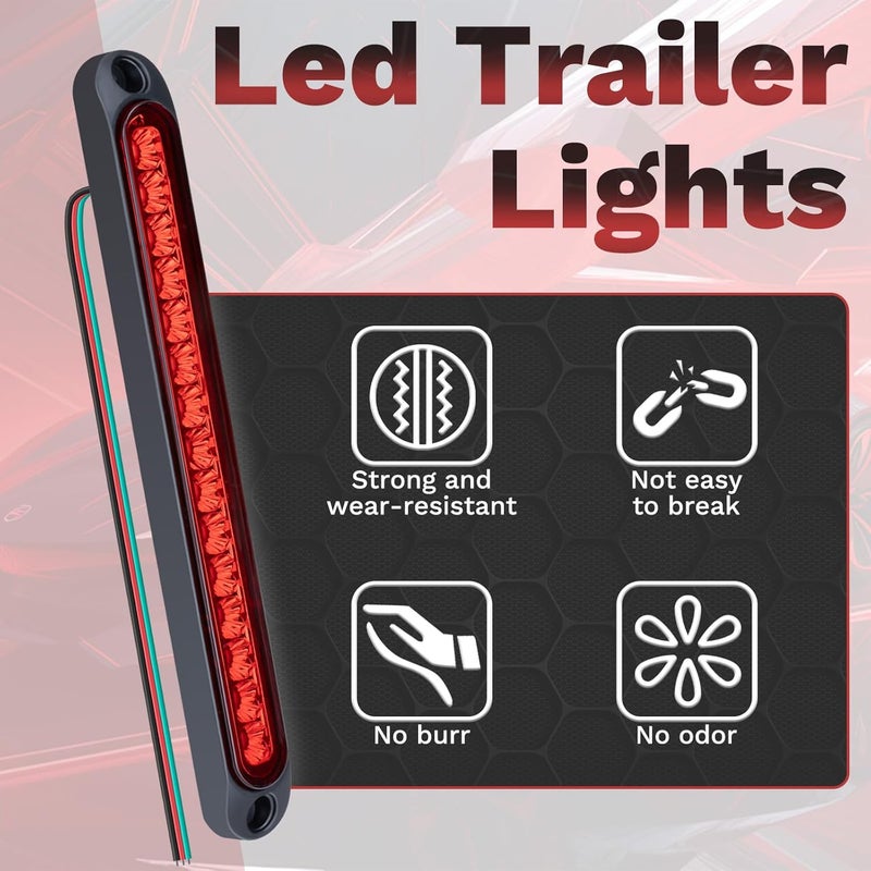ecocstm 4 PCS Led Trailer Tail Light Bar, 10 Inch 15 Red Led Brake Lights Strip Assembly, IP67 Waterproof Trailer Light Kit for Golf Cart, for Marine Boats Golf Cart Offroad Truck RV UTV ATV - Image 4